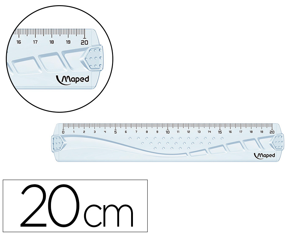 REGLE PLATE MAPED GEOMETRIC EN PLASTIQUE RECYCLE SACHET   INDIVIDUEL 20CM