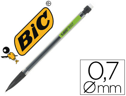 PORTE-MINE BIC MATIC CLASSIC 0.7MM EMBOUT GOMME CORPS TRANSPARENT INTRIEUR GRIS AGRAFE COLORE 3 MINES HB ORIGINAL