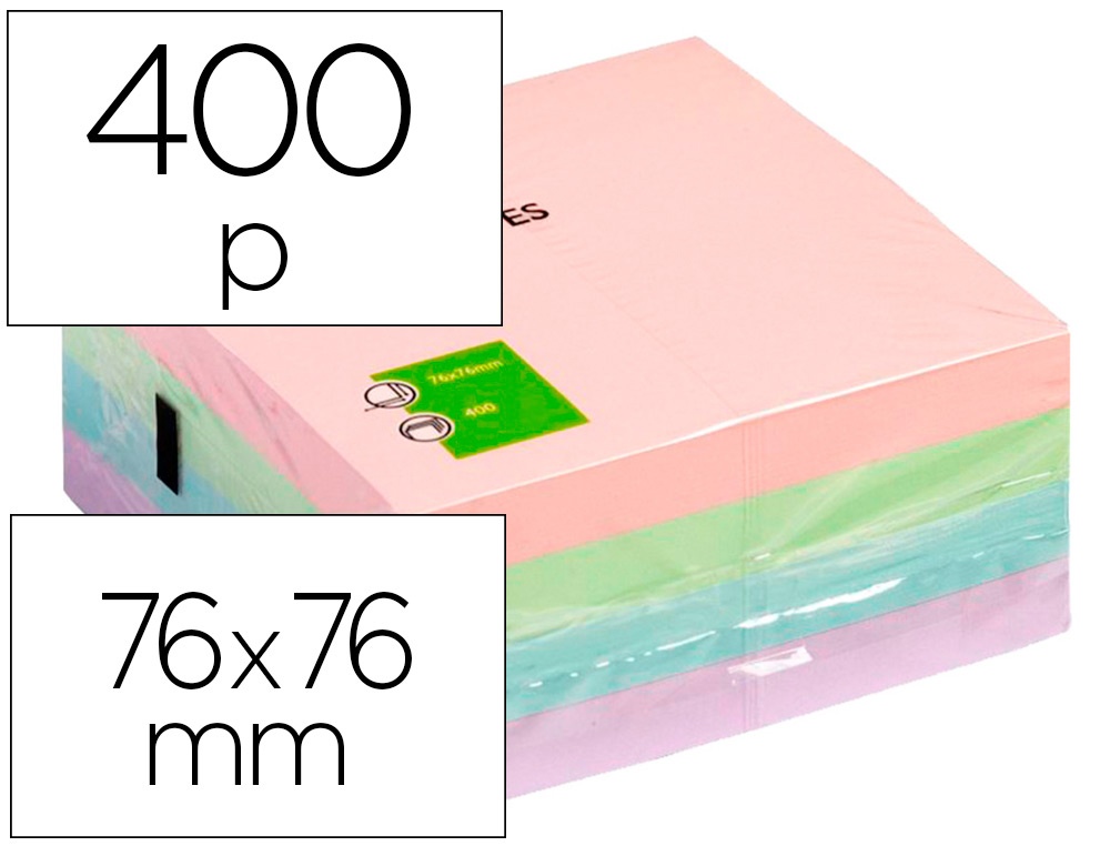 BLOC-NOTES Q-CONNECT CUBE QUICK NOTES 76X76MM 400F REPOSITIONNABLES SANS TRACES COLORIS PASTEL