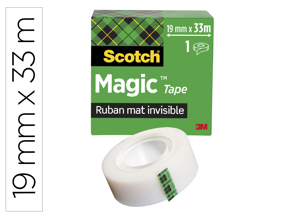 RUBAN ADHSIF SCOTCH MAGIC 810 PERMET CRIRE INVISIBLE 19MMX33M BOTE INDIVIDUELLE