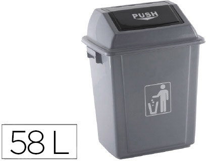 POUBELLE Q-CONNECT PLASTIQUE COUVERCLE BASCULANT OUVERTURE FACILE 2 POIGNES 58L 470X330X760MM COLORIS GRIS