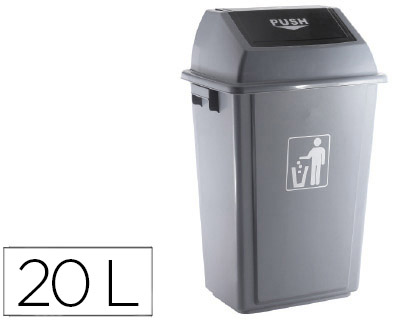 POUBELLE Q-CONNECT PLASTIQUE COUVERCLE BASCULANT OUVERTURE FACILE 2 POIGNES 20L 340X240X450MM COLORIS GRIS