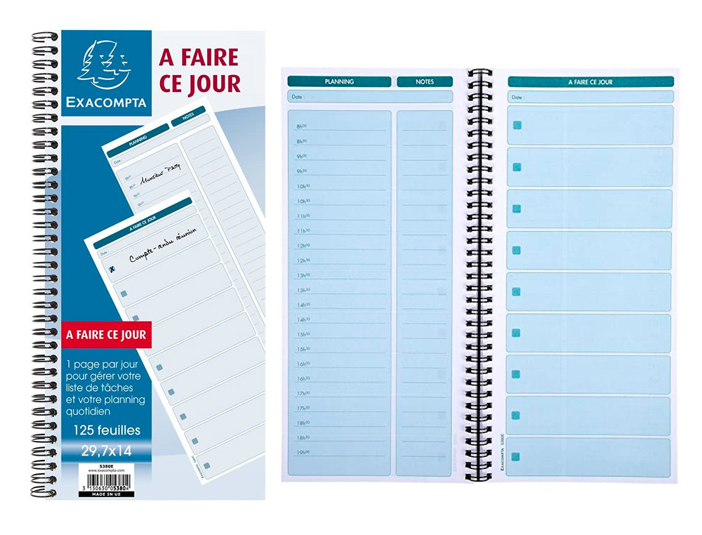 CARNET SPIRALE EXACOMPTA  FAIRE CE JOUR 29,7X14CM 125F