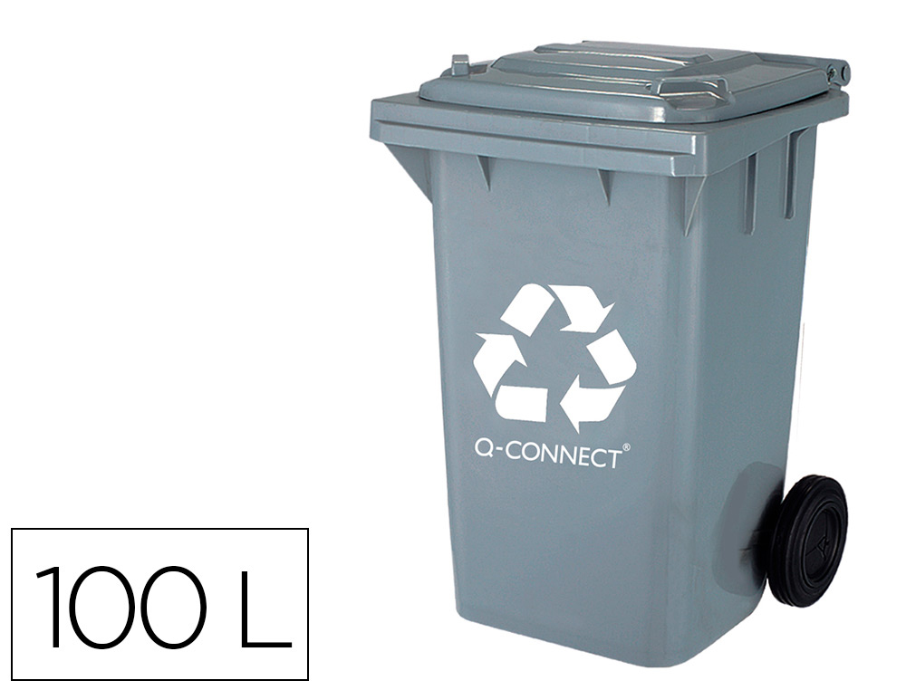 POUBELLE Q-CONNECT CONTENEUR PLASTIQUE COUVERCLE 100L 470X750X370MM DCHETS ORGANIQUES COLORIS GRIS