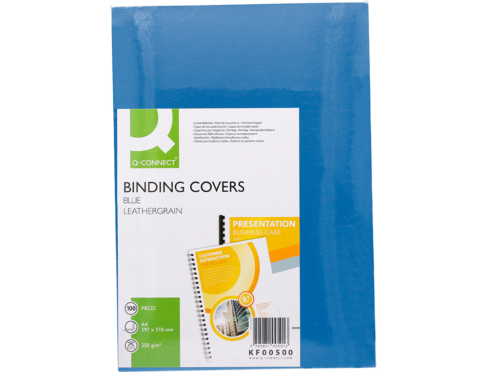 COUVERTURE Q-CONNECT CARTON 250G GRAIN CUIR POUR RELIURE FORMAT A4 COLORIS BLEU PAQUET 100 UNITS