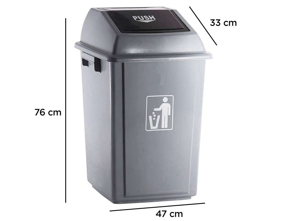 POUBELLE Q-CONNECT PLASTIQUE COUVERCLE BASCULANT OUVERTURE FACILE 2 POIGNES 20L 340X240X450MM COLORIS GRIS