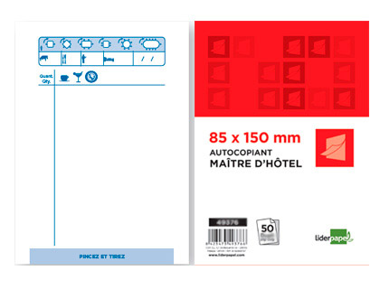 BLOC MATRE HTEL LIDERPAPEL PAPIER AUTOCOPIANT 85X150MM 50 TRIPLIS