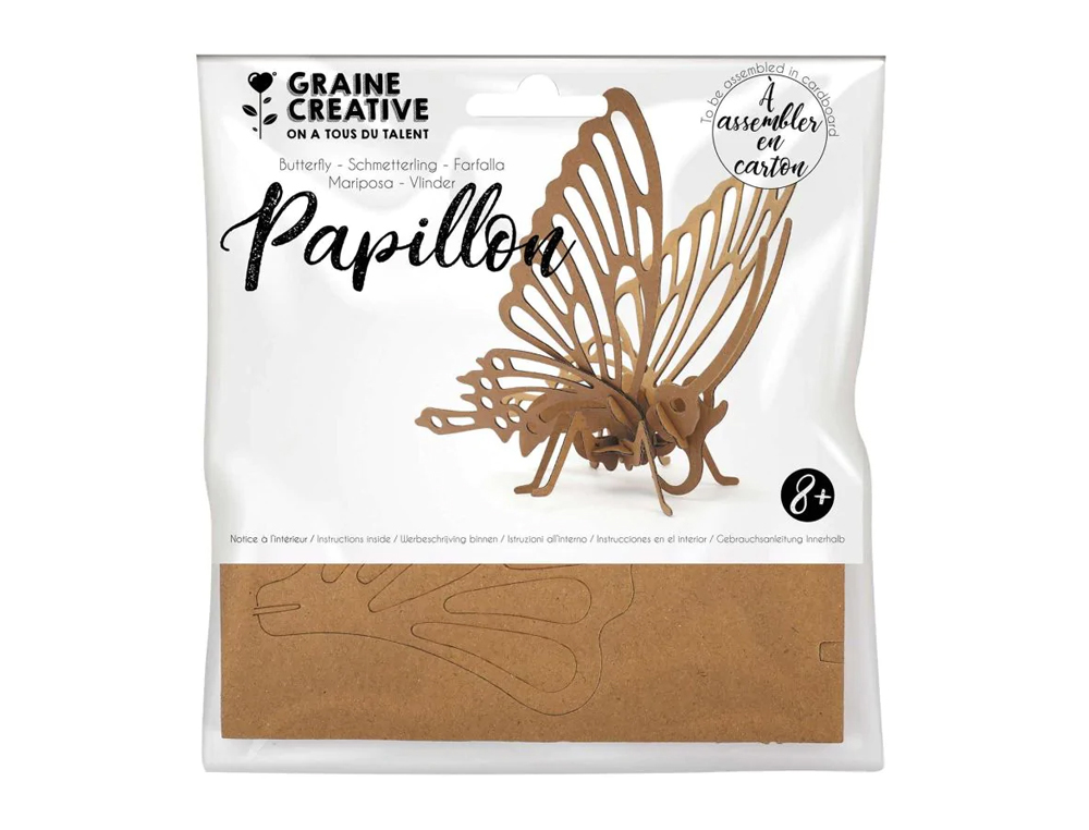 MAQUETTE PAPILLON 3D GRAINE CREATIVE CARTON A ASSEMBLER   DECORER PERSONNALISER         220X170X120MM