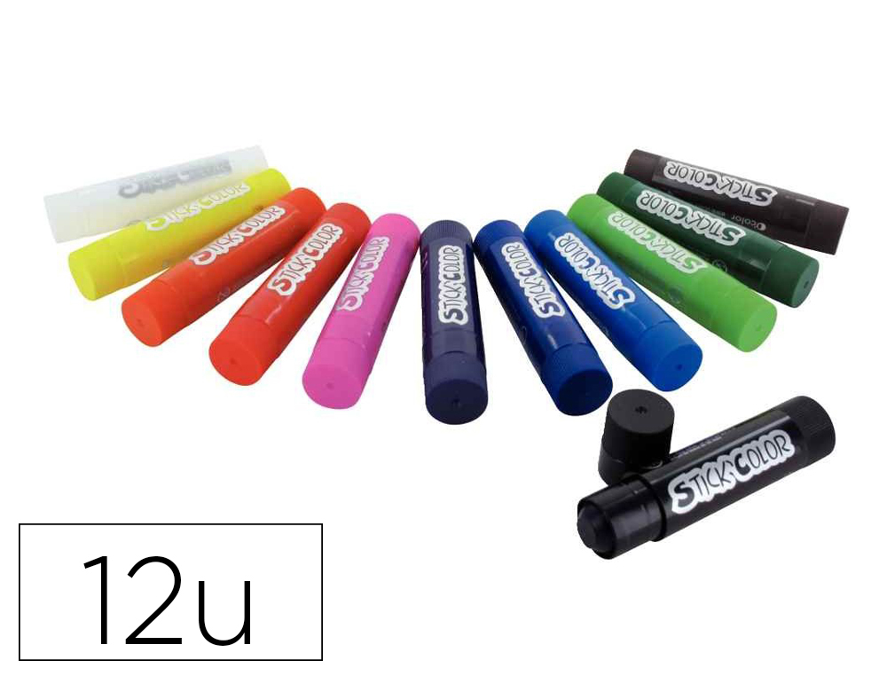 BATON GOUACHE STICK'COLOR SOLIDE TOUS SUPPORTS COLORIS  VIFS ASSORTIS BOITE 12 UNITES