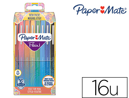 STYLO-FEUTRE PAPER MATE FLAIR ORIGINAL POINTE MOYENNE 1MM   LONGUE DUREE DE VIE CLIP      METAL POCHETTE 16 COLORIS