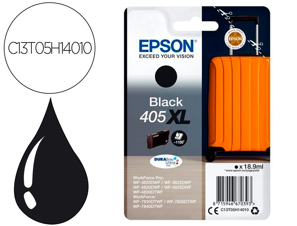 CARTOUCHE EPSON JET D'ENCRE 405 XL VALISE COULEUR NOIR 18 ,9ML