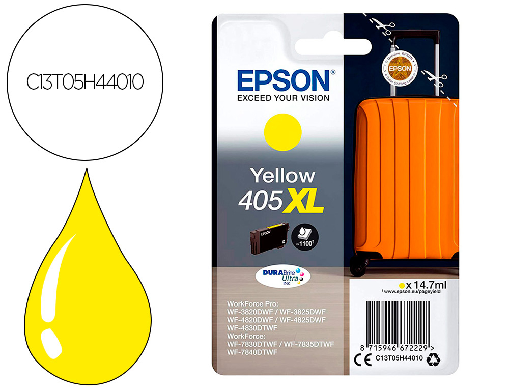 CARTOUCHE EPSON JET D'ENCRE 405 XL VALISE COULEUR JAUNE   14,7ML