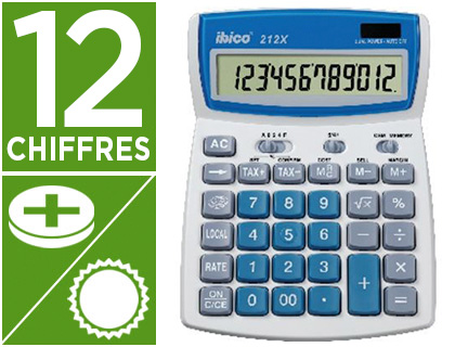 CALCULATRICE IBICO BUREAU 212X 12 CHIFFRES FRANC/EURO IMPTS MMOIRE CORRECTION ENTRE 190X140X32MM 200G